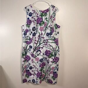 Talbots Petite 16P NWT Floral Sheath Dress White Purple Botanical Garden Cotton